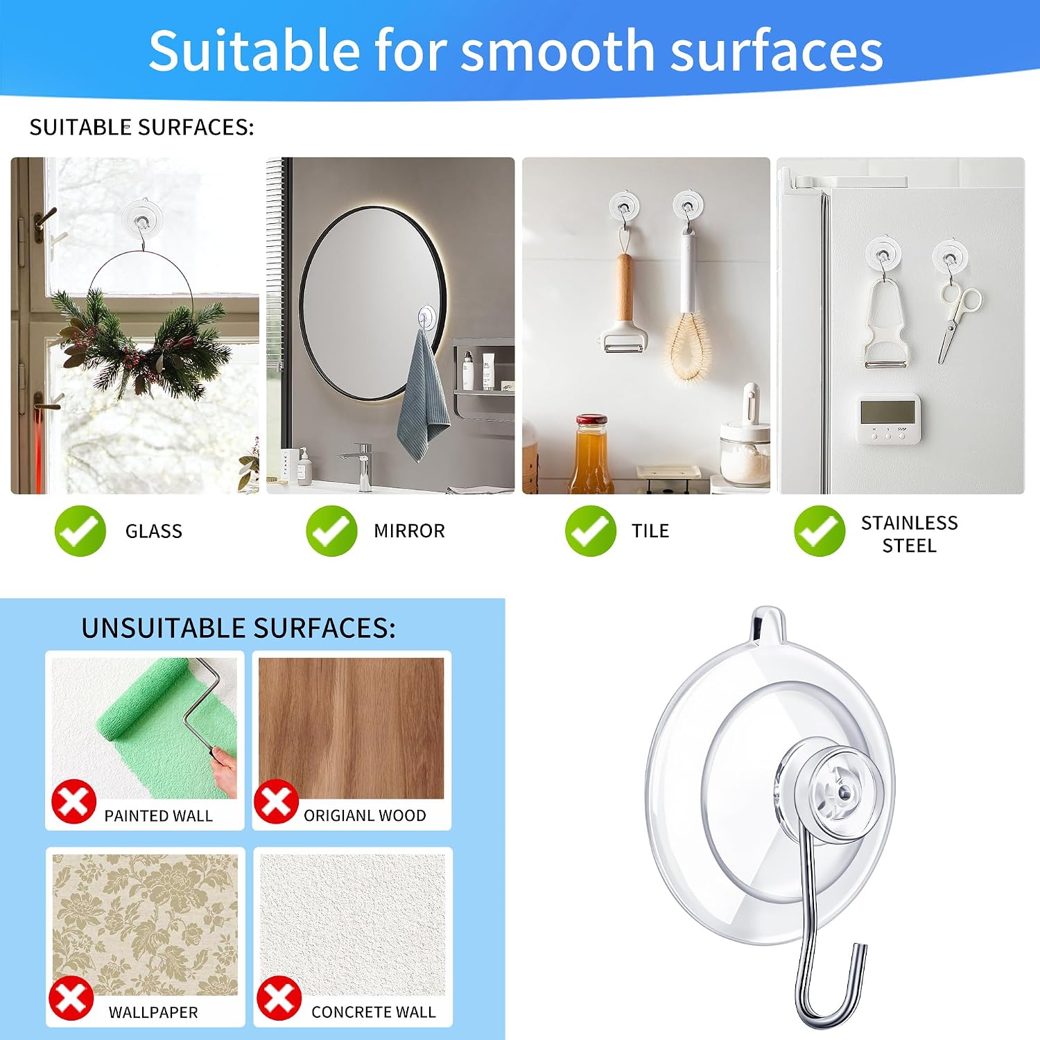 18 Pack Suction Cup Hooks Max Load 10LB. 1.77Inch Suction Cup Hook for Glass Window. Reusable. Suitable for Glass. Windows. Bathrooms. Kitchens. Tiles. Shower Cubicles - Image 6
